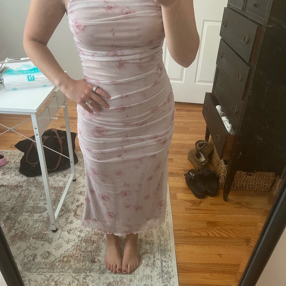 Floral Pink Strapless Dress